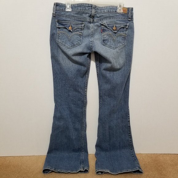 Levi's jeans 9 Too Superlow 524 bootcut flare denim whiskered lightly distressed - Picture 2 of 16